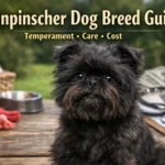 Affenpinscher dog with a scruffy black wiry coat sitting outdoors, showing its small size, expressive face, and playful but alert temperament.
