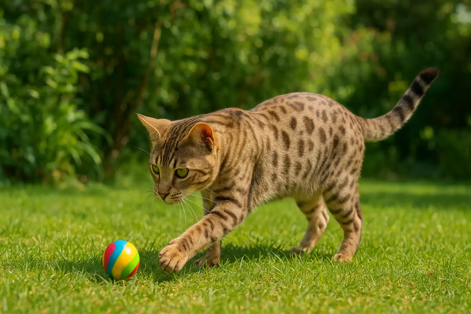 Australian Mist Cat playing with a ball