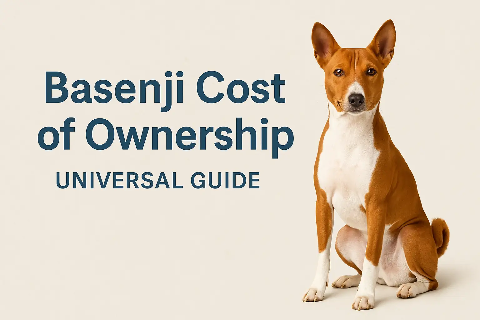 Adult Basenji sitting upright beside text for a Basenji cost of ownership guide