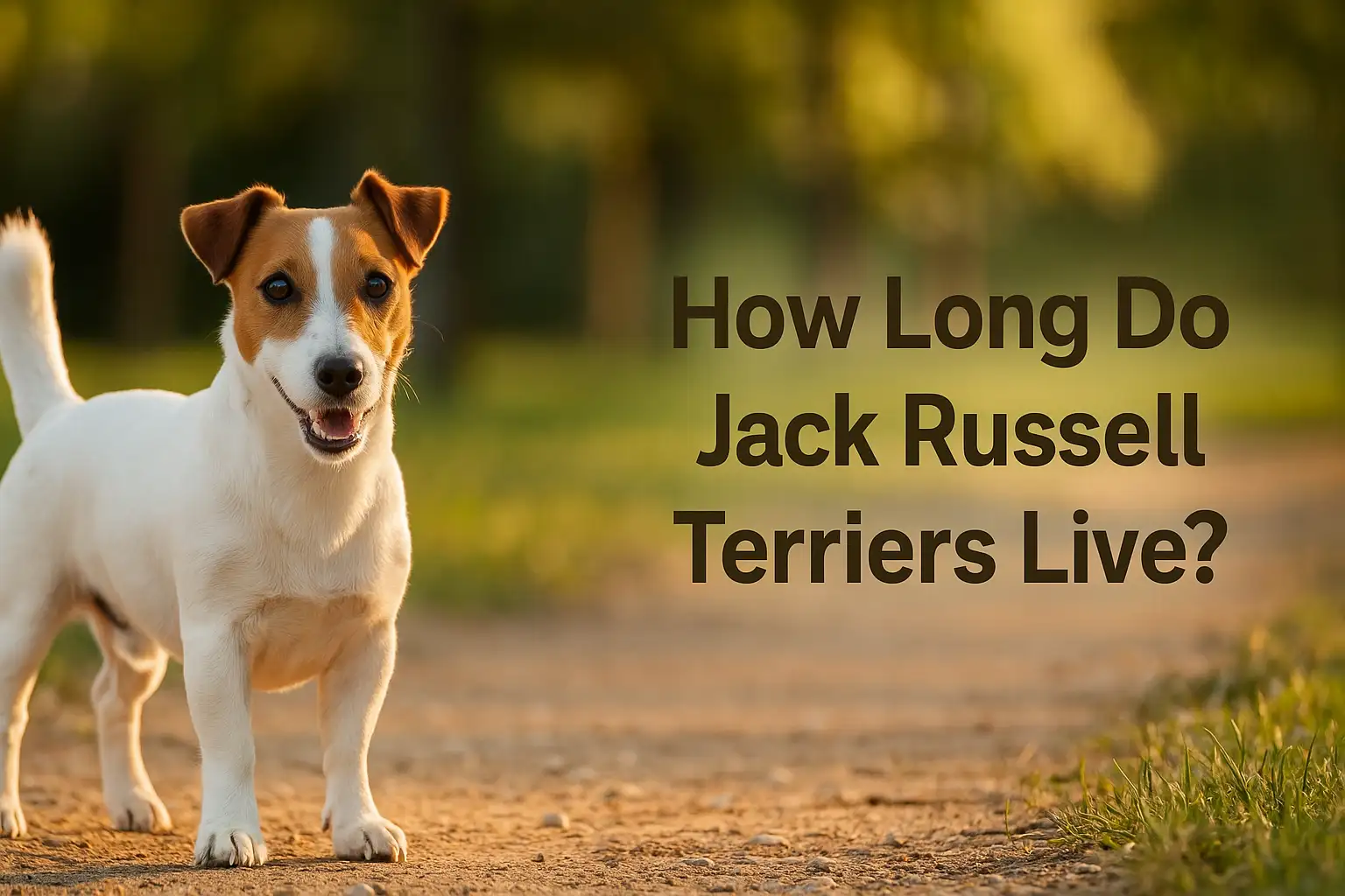 Adult Jack Russell Terrier standing outdoors, showing smooth white and tan coat for grooming reference.