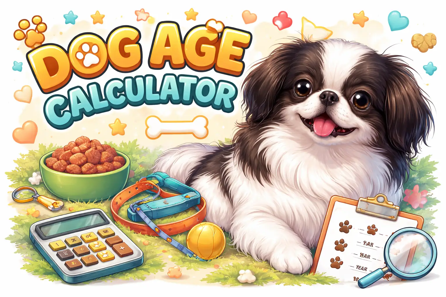 Japanese Chin age calculator dog showing small toy breed with silky coat and flat face