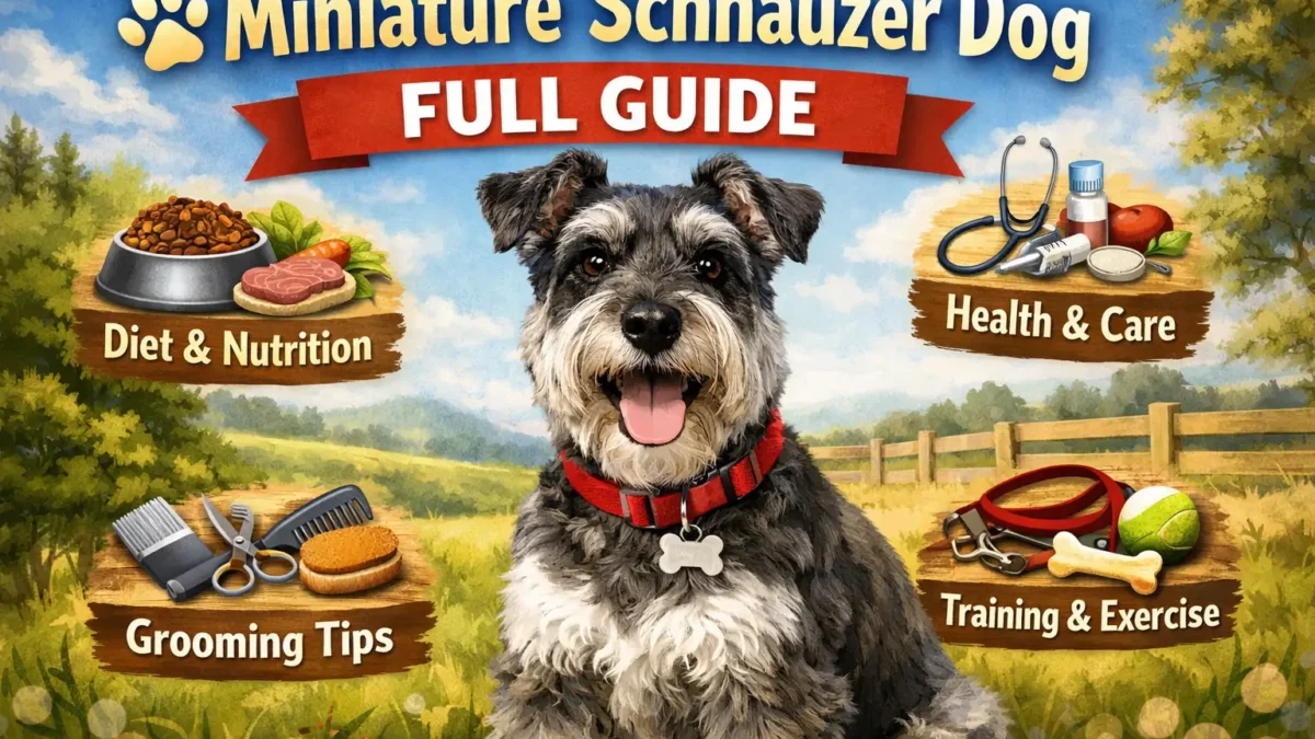 Miniature Schnauzer dog standing alert with a wiry coat, beard, and eyebrows, showing the breed’s small size and confident posture