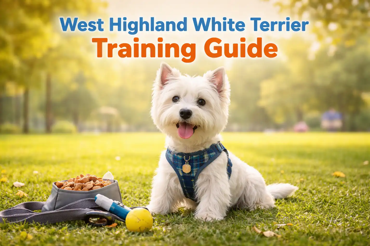 west highland white terrier training with a confident white-coated dog sitting calmly during a basic obedience session