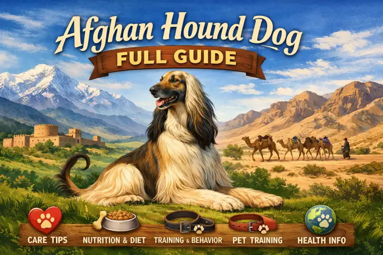 Adult Afghan Hound standing gracefully with long silky coat and elegant posture