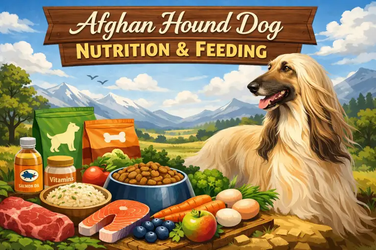Adult Afghan Hound standing outdoors with a healthy, shiny coat