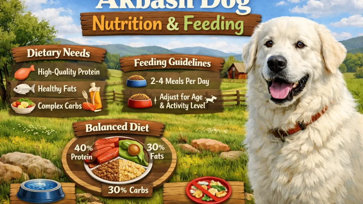 Akbash-Dog dog eating a balanced meal from a bowl