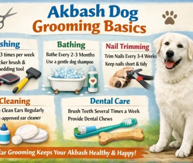 An adult Akbash dog being brushed at home, showing its thick double coat