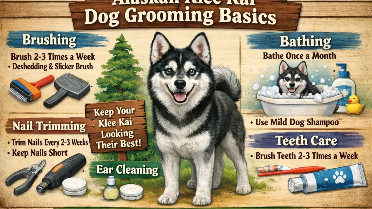 Alaskan Klee Kai dog being brushed at home to maintain a healthy double coat