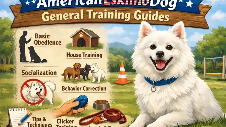 American Eskimo dog participating in obedience training, showing alert expression and intelligence