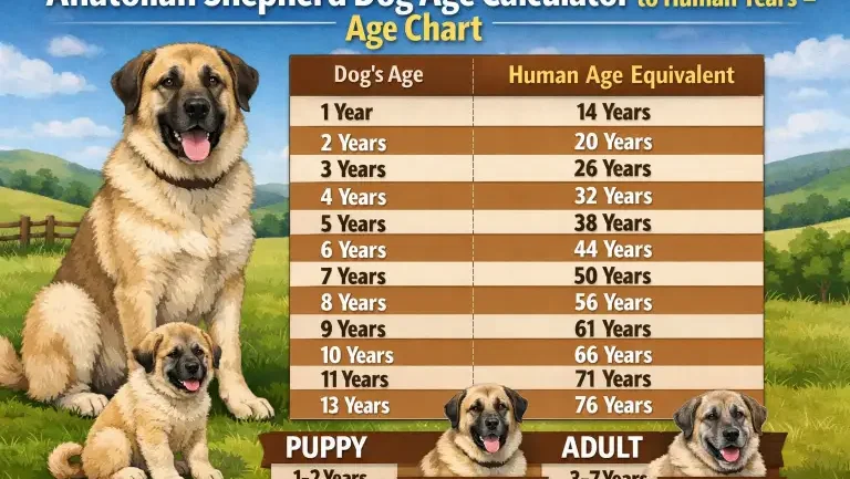 Anatolian Shepherd Dog age calculator showing dog years to human years age chart