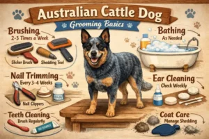 Australian Cattle Dog being brushed, showing short double coat and seasonal shedding.