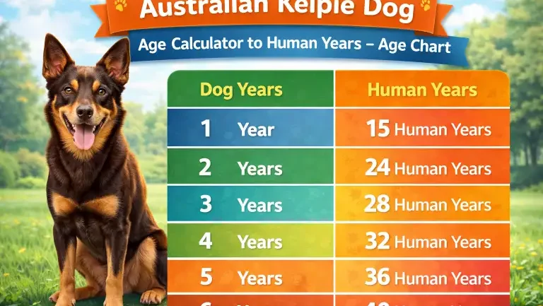 Adult Australian Kelpie dog sitting attentively, representing growth stages and lifespan