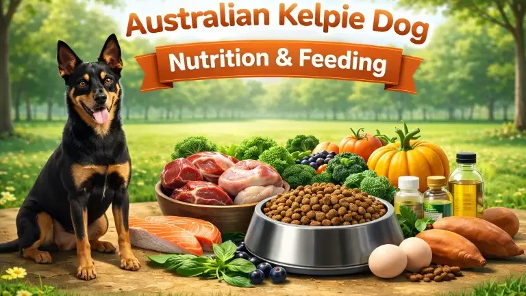 Australian Kelpie dog eating from a bowl after exercise, highlighting high-energy nutrition needs