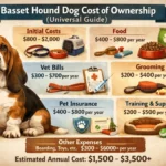 Basset Hound adult dog standing outdoors, showing long ears and sturdy body, representing the cost of ownership guide