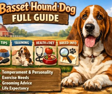 Basset Hound dog standing outdoors showing long ears, short legs, and calm temperament