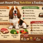 Adult Basset Hound eating a measured meal, showing proper nutrition and portion control