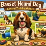 Basset Hound training with an adult Basset Hound calmly focusing on its owner during a short reward-based session