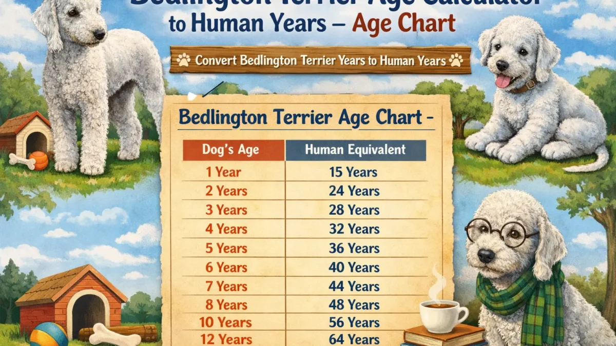Bedlington Terrier Age to Human Years Conversion Chart showing different dog ages compared to human years.