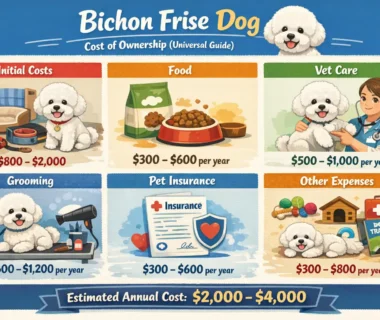 Bichon Frise dog with a fluffy white curly coat outdoors, showing the typical appearance of the breed for a cost of ownership guide