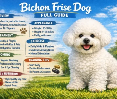 Bichon Frise dog with a fluffy white curly coat standing alert and friendly