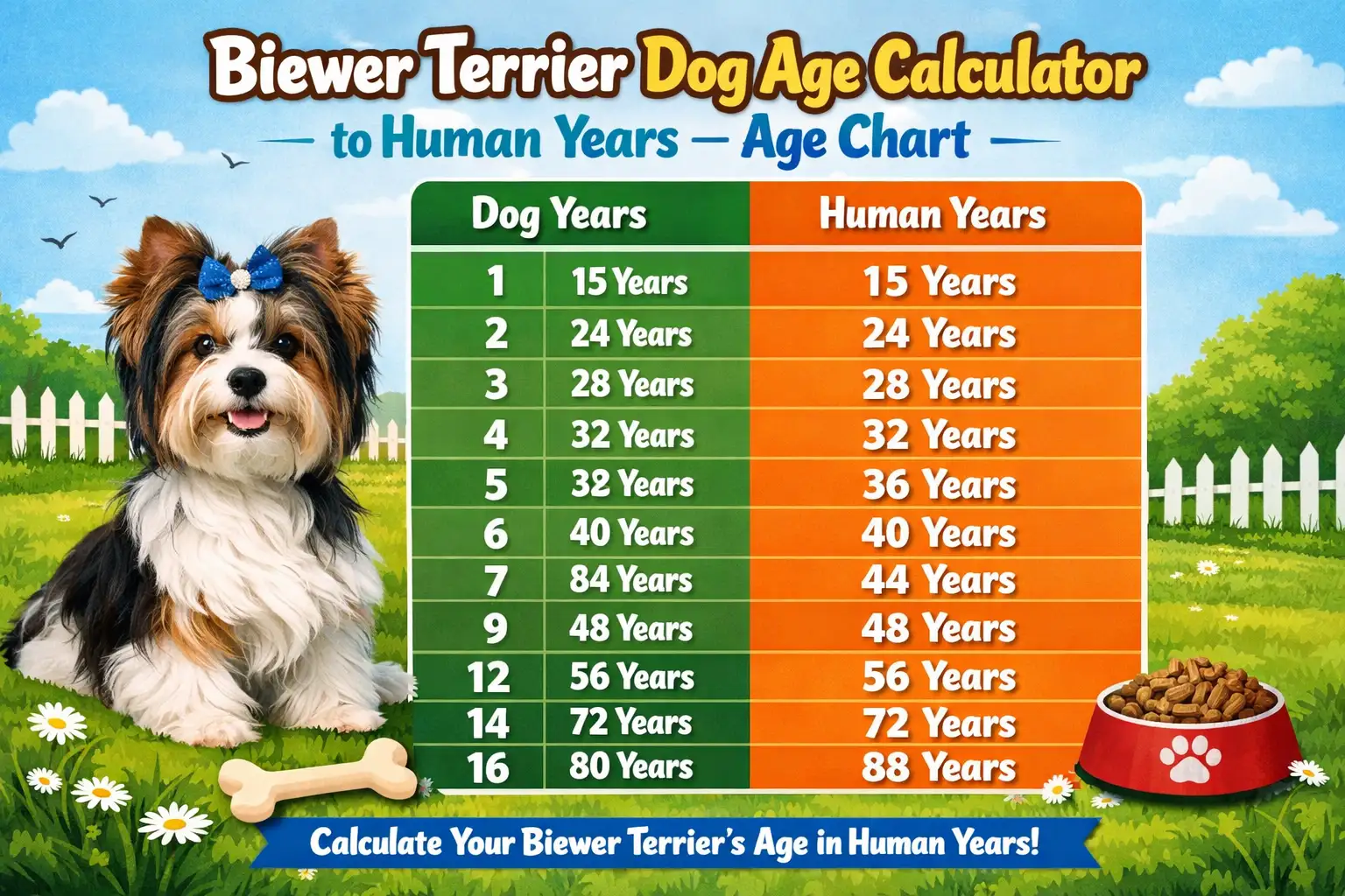 Biewer Terrier Age Calculator to Human Years (Age Chart)