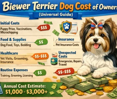 Biewer Terrier cost of ownership shown with an adult Biewer Terrier standing outdoors with its long silky coat