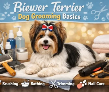 Biewer Terrier grooming showing a long-haired, silky-coated dog being gently brushed at home