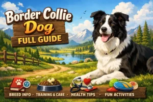 Border Collie with a medium-length coat, black and white coloring, and intense, intelligent gaze.