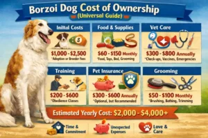 Borzoi dog ownership costs including feeding, grooming, and healthcare