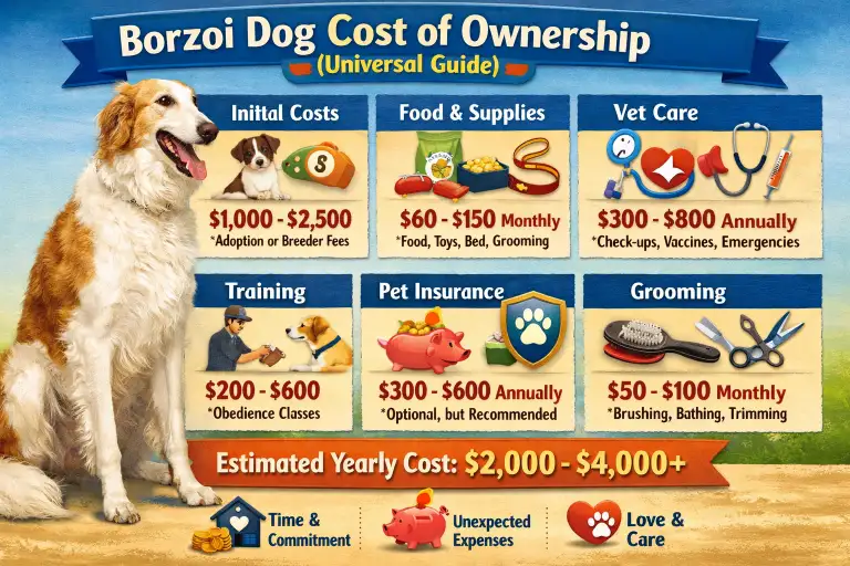 Borzoi Dog Cost of Ownership Breakdown and Lifetime Costs