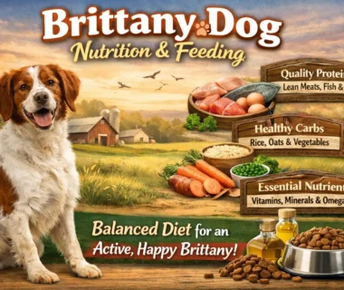 A healthy Brittany dog enjoying a balanced meal as part of a proper nutrition plan.