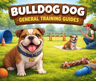 Adult Bulldog learning obedience commands with owner during a short training session