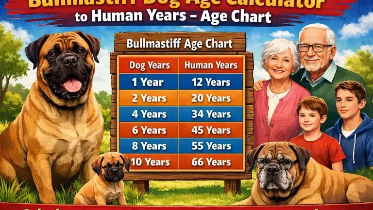 Bullmastiff age calculator showing how Bullmastiff dog years convert to human years at different life stages