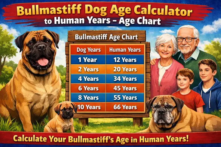Bullmastiff age calculator showing how Bullmastiff dog years convert to human years at different life stages