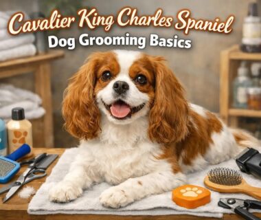 Cavalier king charles spaniel grooming showing an adult dog with a silky coat being gently brushed
