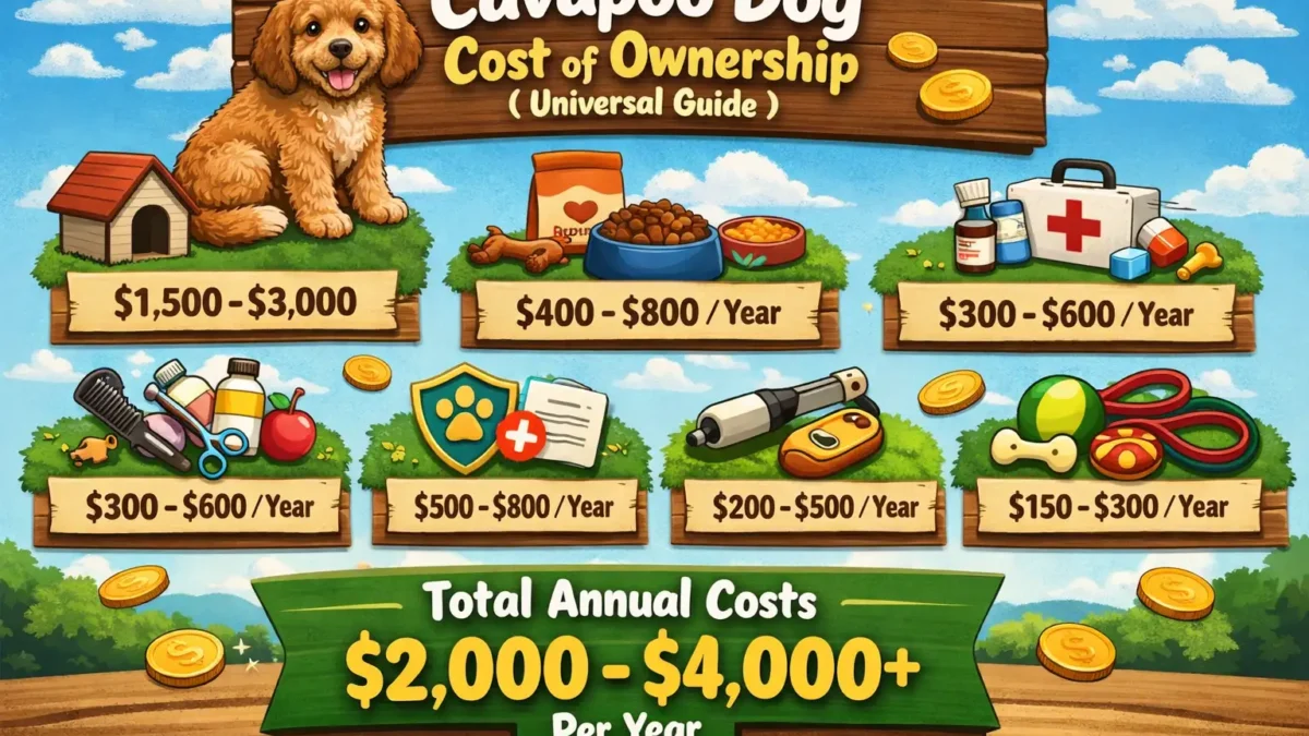 A Cavapoo dog sitting on a soft rug, showcasing its curly coat and friendly expression. This breed is known for its affectionate and playful temperament.