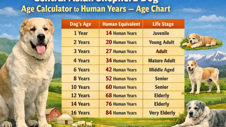 Central Asian Shepherd puppy next to an adult dog, showing size and coat development from young guardian puppy to full-grown adult