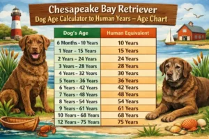 Chesapeake Bay Retriever puppy and adult stages shown together, illustrating aging and physical development