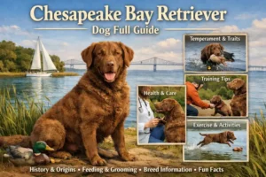 Adult Chesapeake Bay Retriever dog with curly brown coat near water, showing strong build and retriever traits