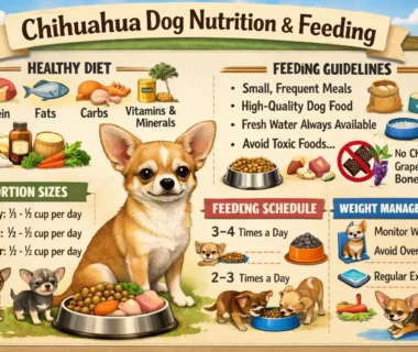 Chihuahua dog nutrition showing a small adult Chihuahua eating measured dog food from a bowl