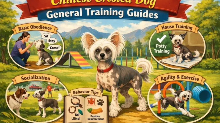 Chinese Crested dog training session with a calm, small hairless dog learning basic obedience indoors