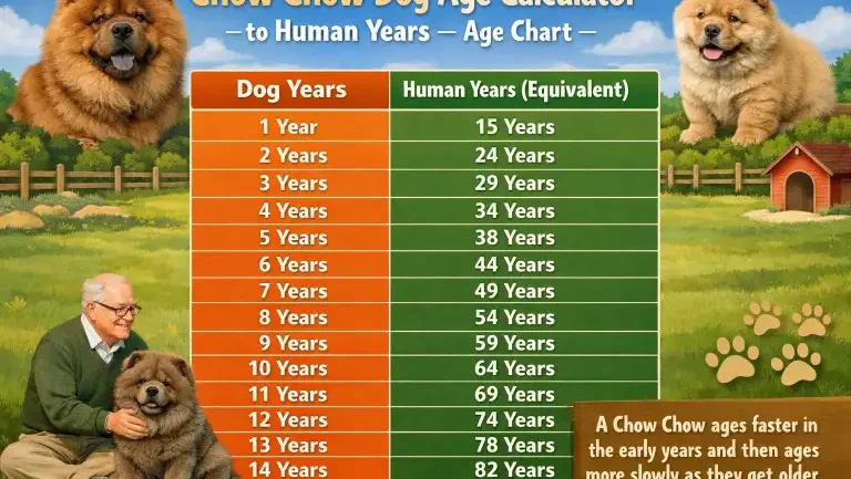: Chow Chow puppy and adult illustrating breed growth stages and age comparison