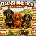 Adult Dachshund dog breed standing outdoors, showing long body, short legs, alert expression, and classic Dachshund appearance