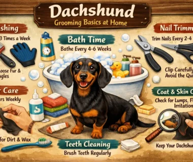 Dachshund grooming at home with gentle brushing and basic coat care routine