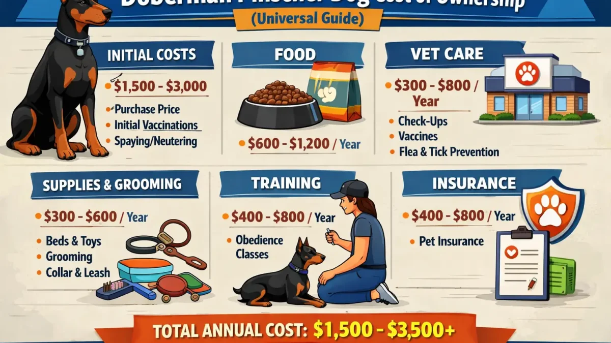 Doberman Pinscher cost breakdown for first-year and ongoing expenses.