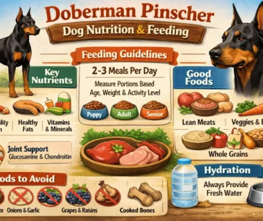 Healthy Doberman Pinscher eating nutritious food