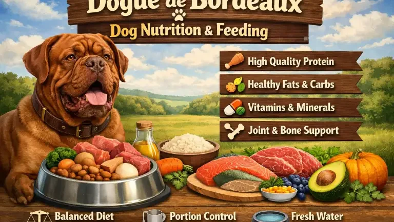 Dogue de Bordeaux dog eating a properly portioned meal designed for large breeds