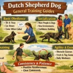 Dutch Shepherd dog practicing commands with handler, demonstrating intelligence, focus, and working-dog drive
