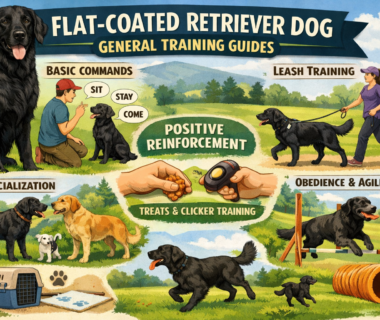 Adult Flat-Coated Retriever practicing obedience and focus during a training session