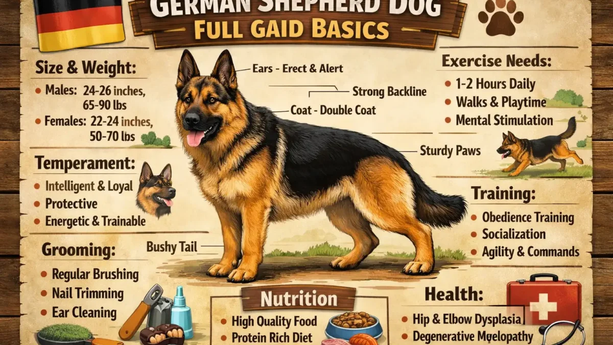 A strong and loyal German Shepherd dog with a black and tan coat, standing proudly in a natural outdoor setting.